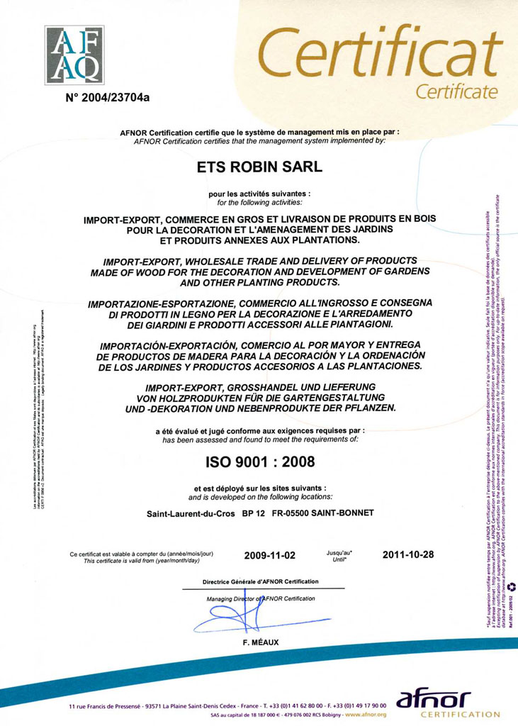 Certifiacation AFAQ ISO9001 Certifiacation AFAQ ISO9001